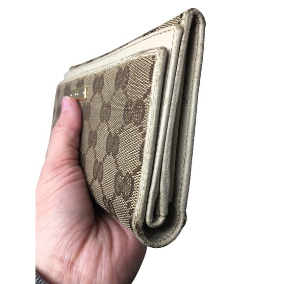 Gucci GG Canvas Beige and White Leather Double Layer Long Wallet - Picture 10 of 16
